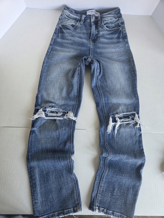 Flying Monkey Denim - Flying Monkey Women's Teens Light Blue Distressed High Rise Crop'dStraight Jeans